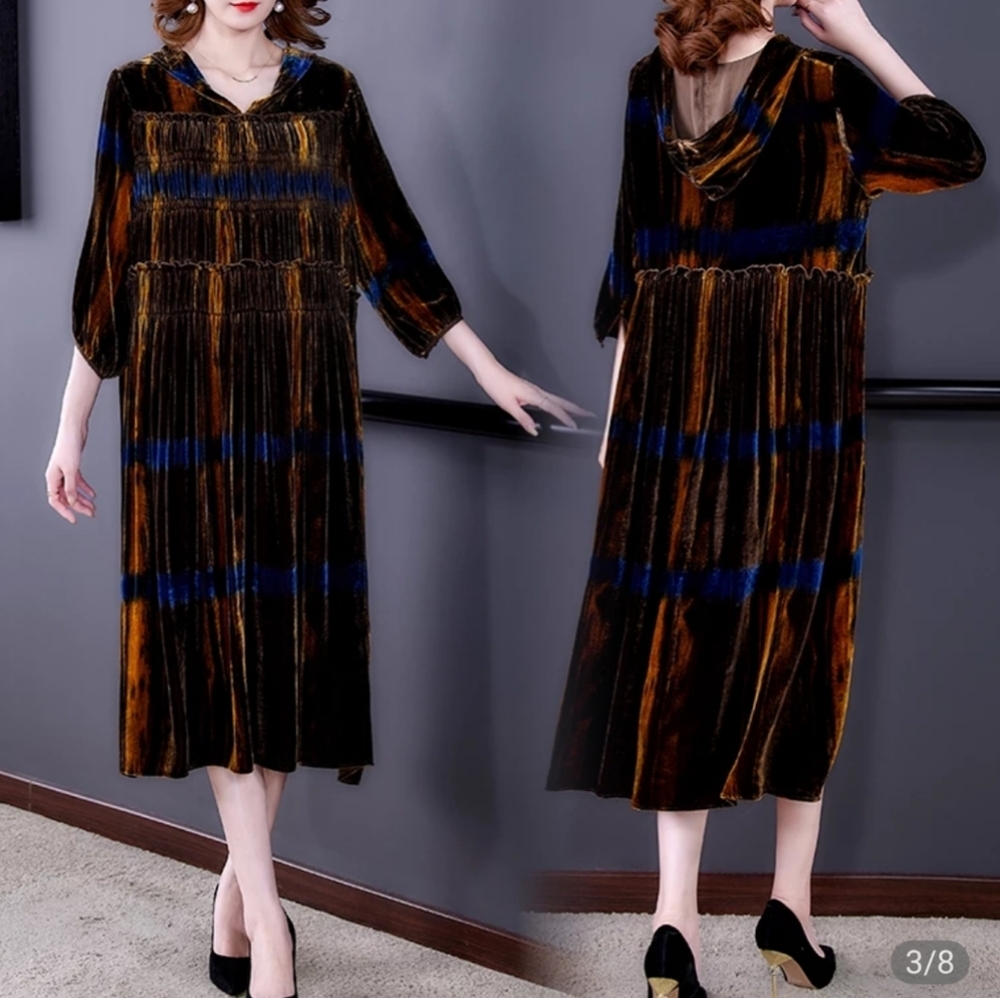 Velvet Maxi Dress in Gold and Blue